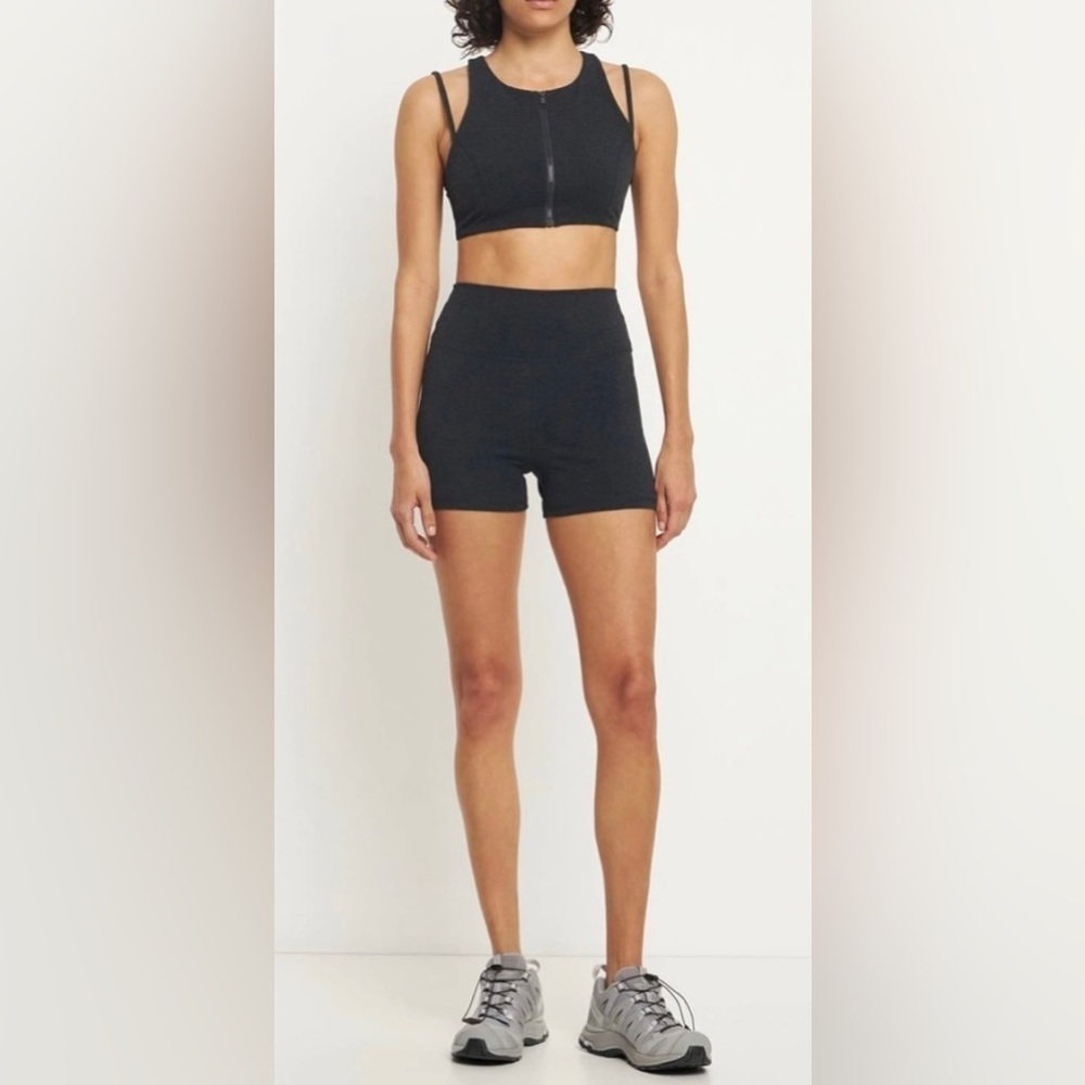 Weworewhat Active Double Strap Cotton Jersey Zip up Knit Bra Sports Grey Small